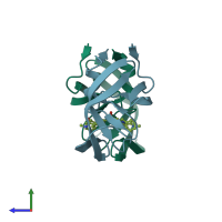 PDB entry 1ebw coloured by chain, side view.