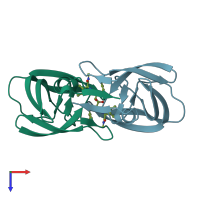 PDB entry 1ebw coloured by chain, top view.
