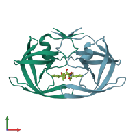 PDB entry 1eby coloured by chain, front view.