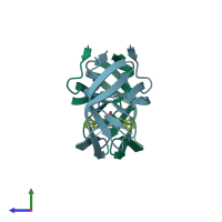 PDB entry 1eby coloured by chain, side view.