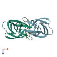 PDB entry 1ec1 coloured by chain, top view.