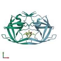 PDB entry 1ec2 coloured by chain, front view.