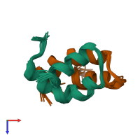 PDB entry 1eci coloured by chain, ensemble of 20 models, top view.