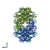 PDB entry 1ecj coloured by chain, side view.