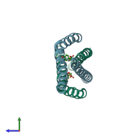 PDB entry 1ecm coloured by chain, side view.