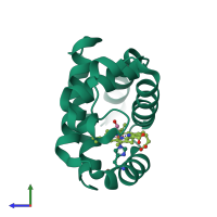 PDB entry 1eco coloured by chain, side view.