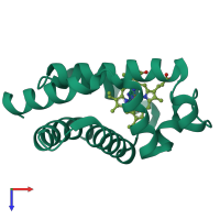 PDB entry 1eco coloured by chain, top view.