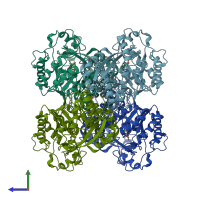 PDB entry 1ecq coloured by chain, side view.