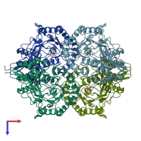 PDB entry 1ecq coloured by chain, top view.