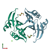 PDB entry 1ecs coloured by chain, front view.