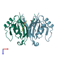 PDB entry 1ecs coloured by chain, top view.