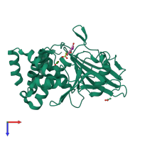 PDB entry 1ecv coloured by chain, top view.