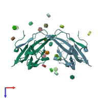 PDB entry 1ecz coloured by chain, top view.