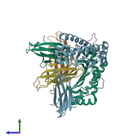 PDB entry 1ed3 coloured by chain, side view.