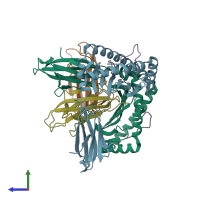 PDB entry 1ed3 coloured by chain, side view.