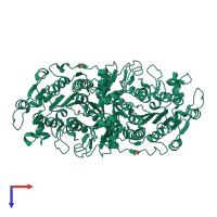 Homo dimeric assembly 1 of PDB entry 1ed9 coloured by chemically distinct molecules, top view.