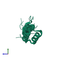 PDB entry 1edl coloured by chain, ensemble of 20 models, side view.