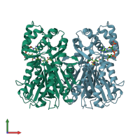 PDB entry 1ee0 coloured by chain, front view.