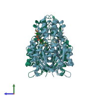 PDB entry 1ee0 coloured by chain, side view.