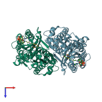 PDB entry 1ee0 coloured by chain, top view.