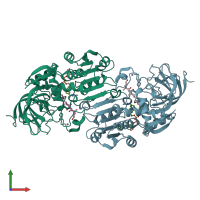 PDB entry 1ee2 coloured by chain, front view.