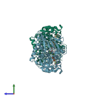 PDB entry 1ee2 coloured by chain, side view.