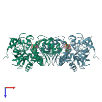 PDB entry 1ee2 coloured by chain, top view.