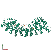 PDB entry 1ee5 coloured by chain, front view.