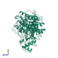 PDB entry 1eea coloured by chain, side view.