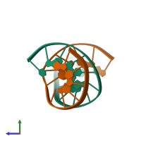 PDB entry 1eek coloured by chain, side view.