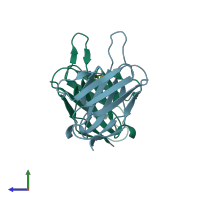 PDB entry 1eeu coloured by chain, side view.