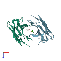 PDB entry 1eeu coloured by chain, top view.