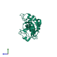 Monomeric assembly 2 of PDB entry 1ef7 coloured by chemically distinct molecules, side view.