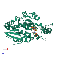 PDB entry 1ef9 coloured by chain, top view.