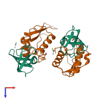 Hetero tetrameric assembly 1 of PDB entry 1efn coloured by chemically distinct molecules, top view.