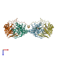 PDB entry 1efp coloured by chain, top view.