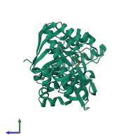 PDB entry 1efz coloured by chain, side view.