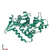 PDB entry 1eg3 coloured by chain, front view.