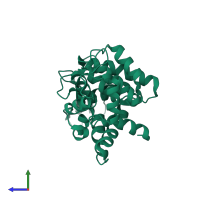 PDB entry 1eg3 coloured by chain, side view.