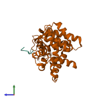 PDB entry 1eg4 coloured by chain, side view.