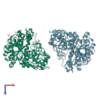 PDB entry 1eg7 coloured by chain, top view.