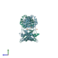 PDB entry 1ega coloured by chain, side view.
