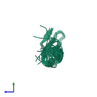 PDB entry 1egf coloured by chain, ensemble of 16 models, side view.