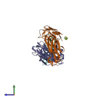 PDB entry 1egj coloured by chain, side view.