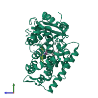 PDB entry 1egy coloured by chain, side view.