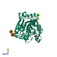 PDB entry 1eh5 coloured by chain, side view.