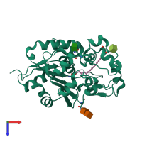 PDB entry 1eh5 coloured by chain, top view.