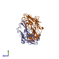 PDB entry 1ehl coloured by chain, side view.