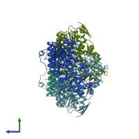 PDB entry 1ei6 coloured by chain, side view.