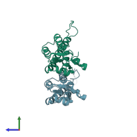 PDB entry 1ei7 coloured by chain, side view.